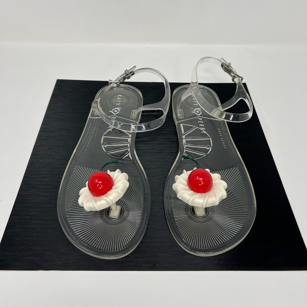 Katy Perry Collections Clear Jelly Sandals with Red Cherry and White Flower - Picture 2 of 16